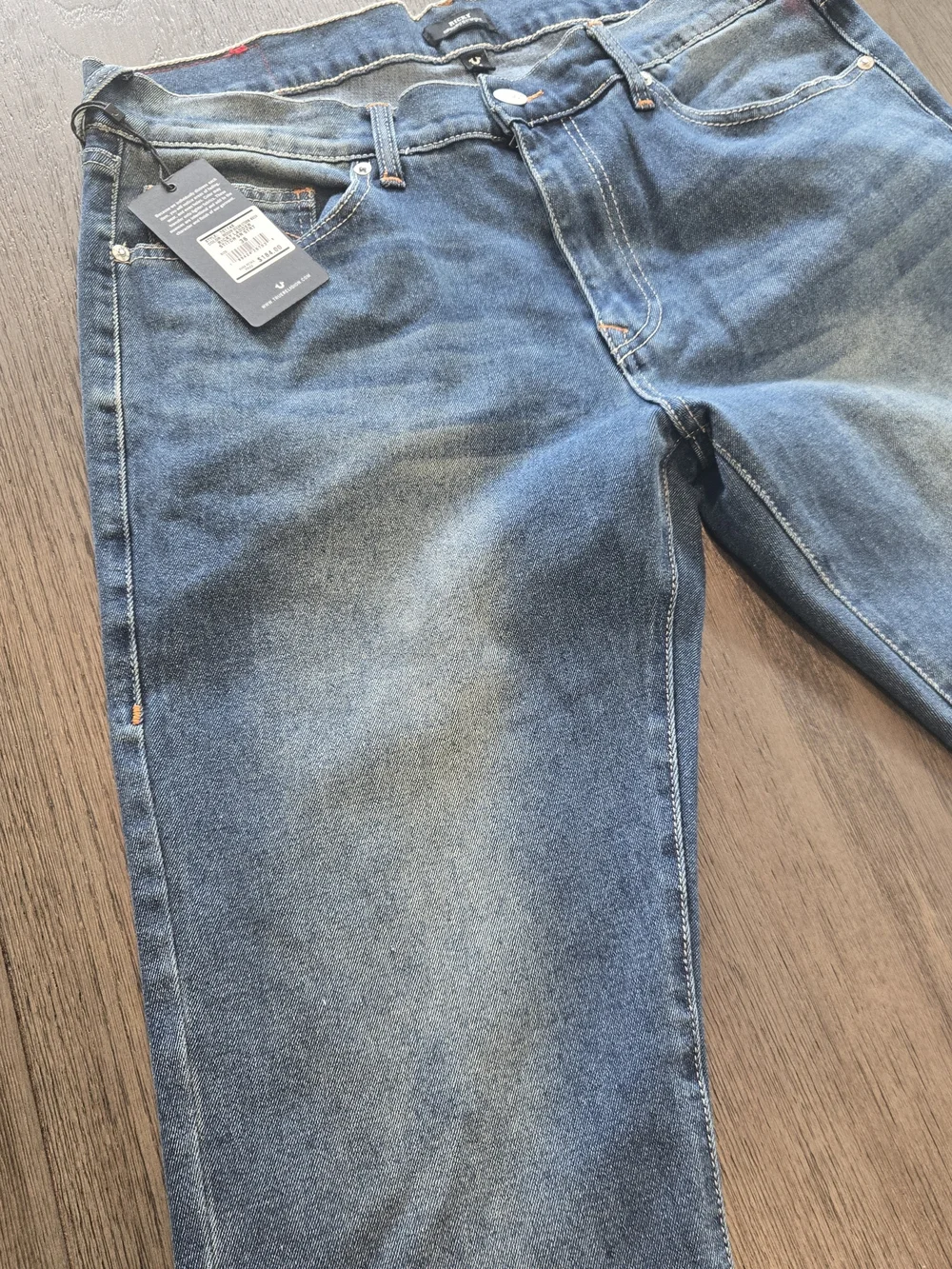 True Religion Mens Ricky Ladder Stitch Relaxed Straight Jeans 36x34 Ocean Storm